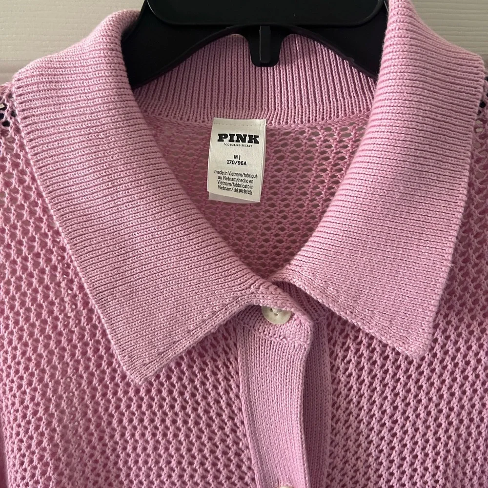PINK Victoria's Secret Light Pink Open-Weave Collared Cardigan - Picture 5 of 6